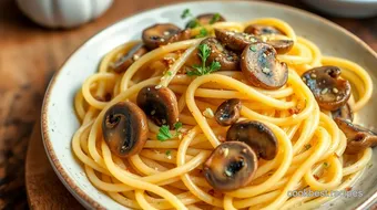 Quick Garlic Mushroom Comfort Pasta Recipe recipe card