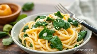 Sautéed Gluten-Free Pasta with Creamy Spinach recipe card