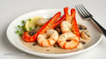 Sautéed Langostino in Creamy Mushroom Delight recipe card