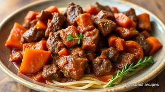 Slow Cooked Beef Tender in Rich Tomato Sauce recipe card