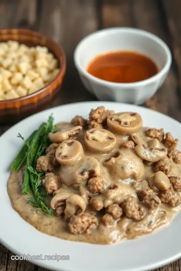 Cooked Ground Beef in Creamy Mushroom Sauce presentation