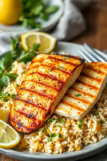 Spicy Grilled Fish with Herb Rice presentation