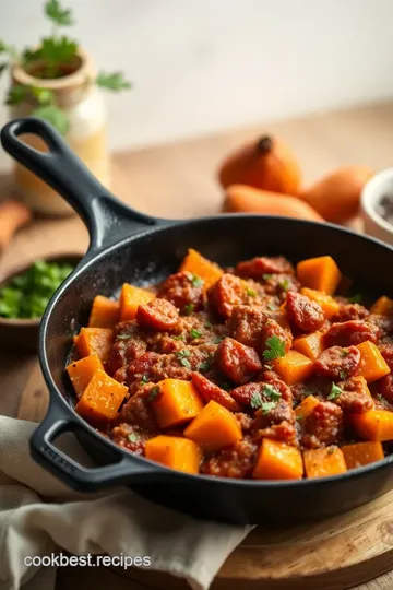 Sizzling Stove Top Chorizo Skillet with Sweet Potatoes presentation